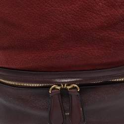 Burberry Burgundy/Beige House Check Canvas and Leather Beckett Bucket Bag