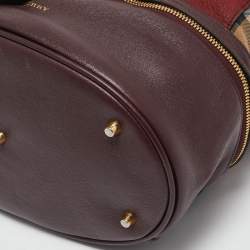 Burberry Burgundy/Beige House Check Canvas and Leather Beckett Bucket Bag