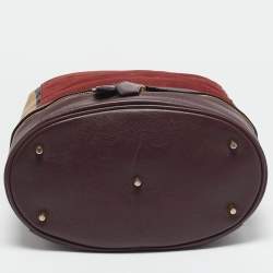 Burberry Burgundy/Beige House Check Canvas and Leather Beckett Bucket Bag
