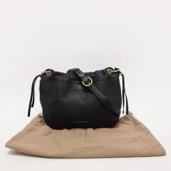 Burberry Black/Beige Leather and House Check Canvas Bingley Drawstring Bucket Bag