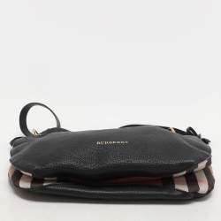 Burberry Black/Beige Leather and House Check Canvas Bingley Drawstring Bucket Bag