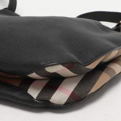 Burberry Black/Beige Leather and House Check Canvas Bingley Drawstring Bucket Bag