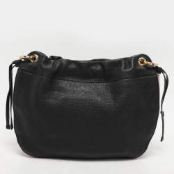Burberry Black/Beige Leather and House Check Canvas Bingley Drawstring Bucket Bag