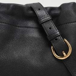 Burberry Black/Beige Leather and House Check Canvas Bingley Drawstring Bucket Bag