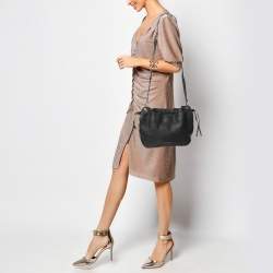 Burberry Black/Beige Leather and House Check Canvas Bingley Drawstring Bucket Bag