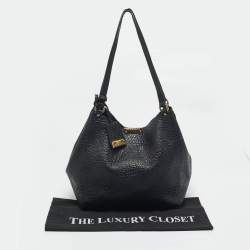 Burberry Black Embossed Check Leather Canterbury Tote