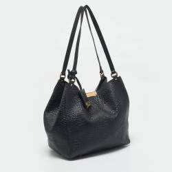 Burberry Black Embossed Check Leather Canterbury Tote