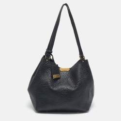 Burberry Black Embossed Check Leather Canterbury Tote