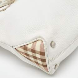 Pre Owned Burberry White/Beige Leather and Coated Canvas Satchel