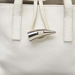 Pre Owned Burberry White/Beige Leather and Coated Canvas Satchel