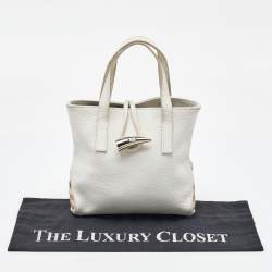 Pre Owned Burberry White/Beige Leather and Coated Canvas Satchel