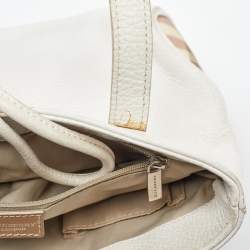 Pre Owned Burberry White/Beige Leather and Coated Canvas Satchel