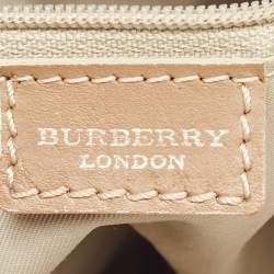 Pre Owned Burberry White/Beige Leather and Coated Canvas Satchel