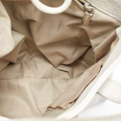 Pre Owned Burberry White/Beige Leather and Coated Canvas Satchel