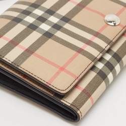 Burberry Malt Brown Vintage Check PVC Hannah Wallet On Strap