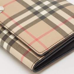 Burberry Malt Brown Vintage Check PVC Hannah Wallet On Strap