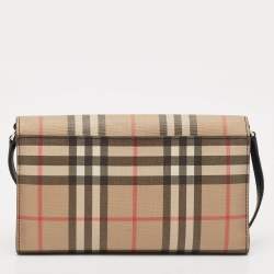 Burberry Malt Brown Vintage Check PVC Hannah Wallet On Strap