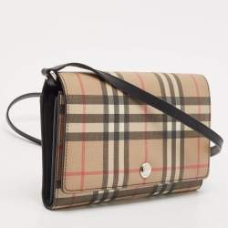 Burberry Malt Brown Vintage Check PVC Hannah Wallet On Strap