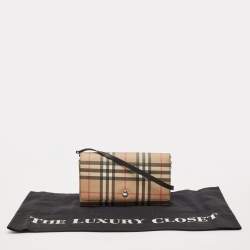 Burberry Malt Brown Vintage Check PVC Hannah Wallet On Strap