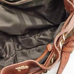 Pre Owned Burberry Brown/Beige Leather and Quilted House Check Canvas Margaret Shoulder Bag