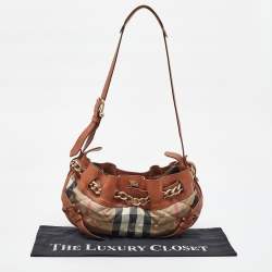 Pre Owned Burberry Brown/Beige Leather and Quilted House Check Canvas Margaret Shoulder Bag