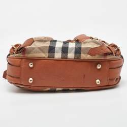 Pre Owned Burberry Brown/Beige Leather and Quilted House Check Canvas Margaret Shoulder Bag