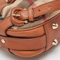 Pre Owned Burberry Brown/Beige Leather and Quilted House Check Canvas Margaret Shoulder Bag