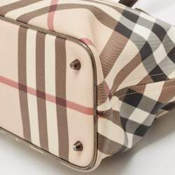 Pre Owned Burberry Metallic/Beige Supernova Check PVC and Patent Leather Nickie Tote