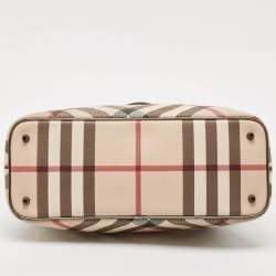 Pre Owned Burberry Metallic/Beige Supernova Check PVC and Patent Leather Nickie Tote