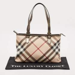 Pre Owned Burberry Metallic/Beige Supernova Check PVC and Patent Leather Nickie Tote