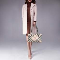 Pre Owned Burberry Metallic/Beige Supernova Check PVC and Patent Leather Nickie Tote