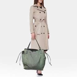 Pre Owned Burberry Green Nylon and Leather Buckleigh Tote