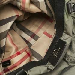 Pre Owned Burberry Green Nylon and Leather Buckleigh Tote