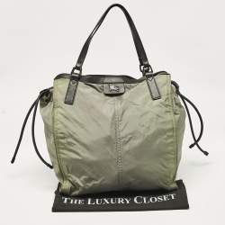 Pre Owned Burberry Green Nylon and Leather Buckleigh Tote