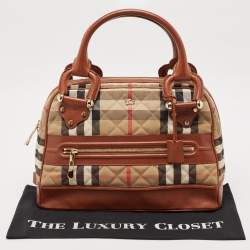 Burberry Beige/Brown Quilted House Check Canvas and Leather Westbury Satchel