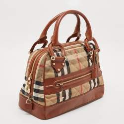 Burberry Beige/Brown Quilted House Check Canvas and Leather Westbury Satchel