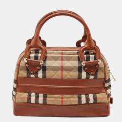Burberry Beige/Brown Quilted House Check Canvas and Leather Westbury Satchel