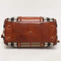 Pre Owned Burberry Brown Ochre House Check Fabric Medium Sactorial Alchester Bowler Bag