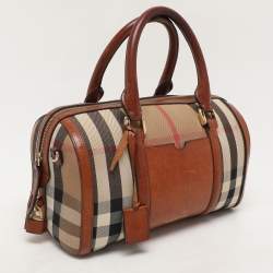 Pre Owned Burberry Brown Ochre House Check Fabric Medium Sactorial Alchester Bowler Bag
