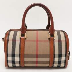 Pre Owned Burberry Brown Ochre House Check Fabric Medium Sactorial Alchester Bowler Bag