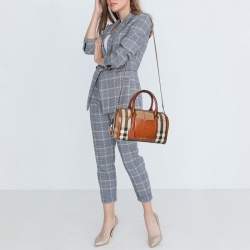 Pre Owned Burberry Brown Ochre House Check Fabric Medium Sactorial Alchester Bowler Bag
