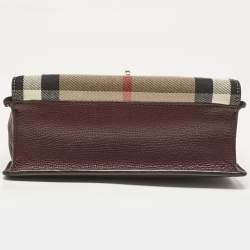 Burberry Burgundy House Check Canvas and Leather Small Macken Crossbody Bag