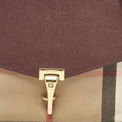 Burberry Burgundy House Check Canvas and Leather Small Macken Crossbody Bag