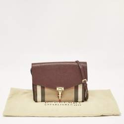 Burberry Burgundy House Check Canvas and Leather Small Macken Crossbody Bag