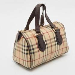 مملوكة مسبقًا Burberry Beige/Brown Haymarket Check PVC and Leather Chester Boston Bag