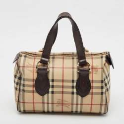 مملوكة مسبقًا Burberry Beige/Brown Haymarket Check PVC and Leather Chester Boston Bag