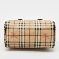 مملوكة مسبقًا Burberry Beige/Brown Haymarket Check PVC and Leather Chester Boston Bag