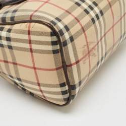 مملوكة مسبقًا Burberry Beige/Brown Haymarket Check PVC and Leather Chester Boston Bag