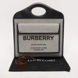 Burberry Off-White/Black Canvas and Leather Large Pocket Tote