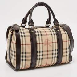 Pre Owned Burberry Brown/Beige Haymarket Coated Canvas and Leather Alchester Bag